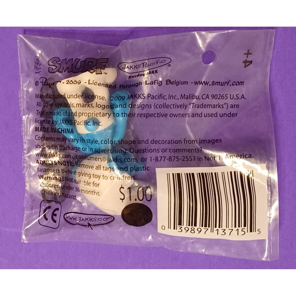 2009 Jakks Pacific Peyo The Smurfs Grouchy Smurf Poseable PVC Figure NOS Sealed - Picture 3 of 3